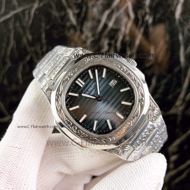 New Copy Patek Philippe Engraving Case Blue Dial Watch New Copy Patek Philippe Engraving Case Blue Dial Watch